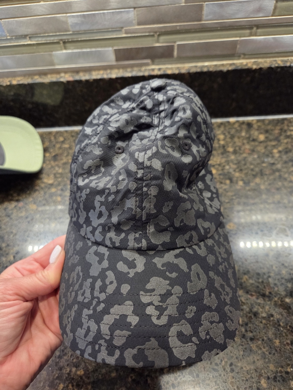 Athleta Reflective Black & Gray Leopard Print Baseball Cap